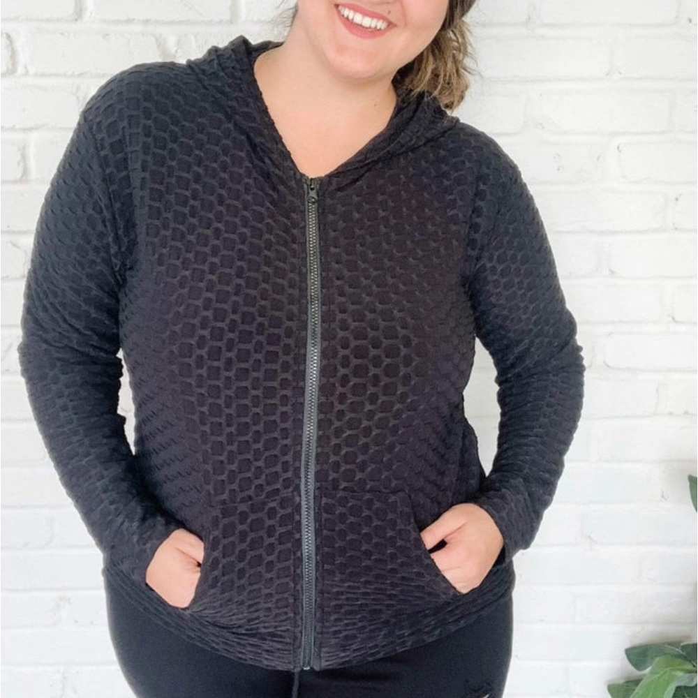 Black Textured Zip Up Jacket